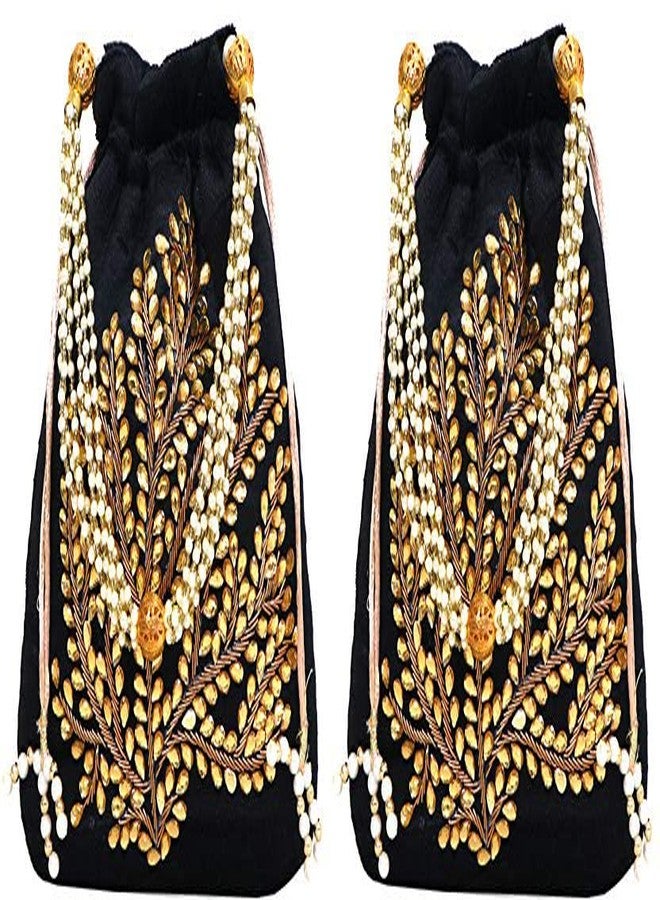 حقيبة بوتلي سوداء مطرزة من دوقة للنساء (عبوة من قطعتين)